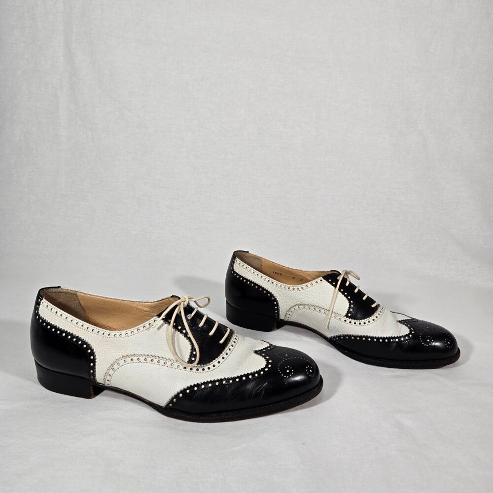Vintage SPECTATOR COLE HAAN Black&White Wingtip Oxford Dress Shoes Size 9D ITALY - Picture 1 of 17
